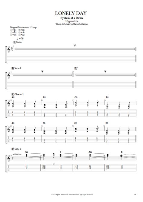 Lonely Day Tab By System Of A Down Guitar Pro Full Score Mysongbook