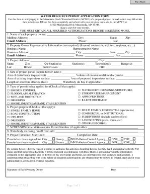 Fillable Online Water Resource Permit Application Form Minnehaha Creek