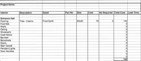 House Renovation Costs Spreadsheet — Db