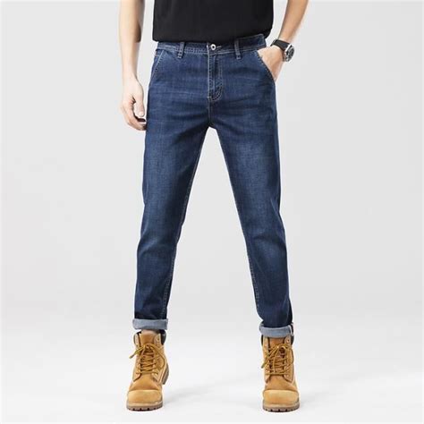 Pantalon En Jean Homme Grande Taille Slim Fit Coupe Droite Peu