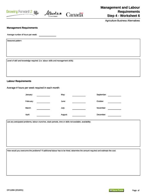 Fillable Online Www1 Agric Gov Ab Management And Labour Requirements