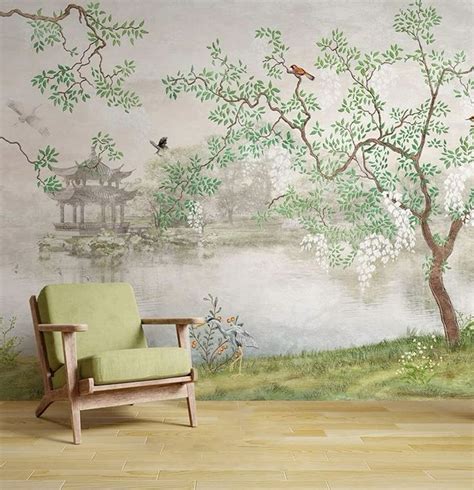 Murwall Nature Wallpaper Japanaese Garden Wall Mural Misty Lake ...