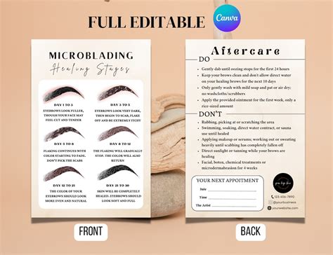 Editable Eyebrows Aftercare Card Pmu Microblading Template Etsy Canada