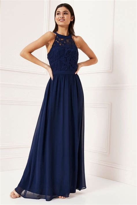 Womens Lipsy Navy Halter Lace Dress Blue Lace Halter Dress Lace Blue Dress Prom Dresses Blue