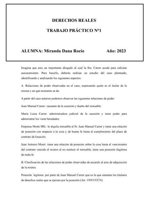 Tp Derechos Reales Derechos Reales Trabajo Pr Ctico N Alumna