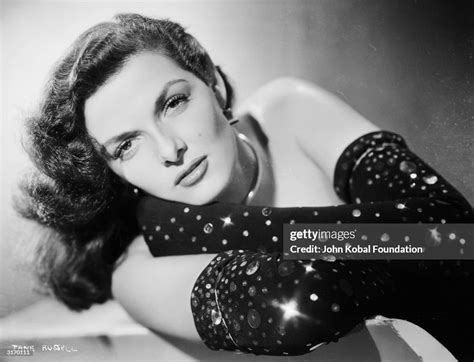 American Actress Jane Russell Wearing Long Black Gloves Studded With