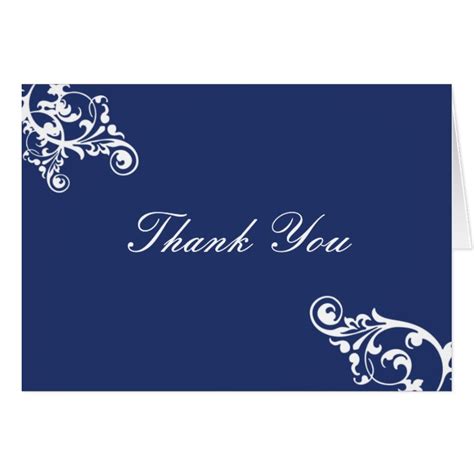 Royal Blue And White Flourish Thank You Note Card Zazzle