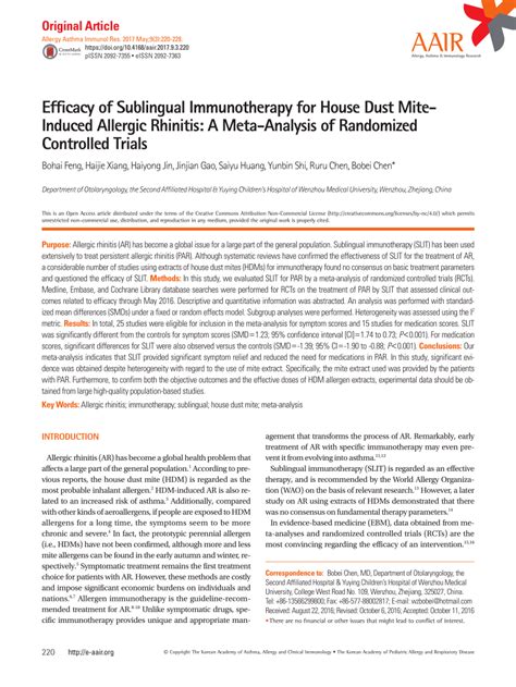 Pdf Efficacy Of Sublingual Immunotherapy For House Dust Mite Induced