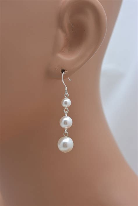 Pearl Drop Bridal Earrings Long Pearl Earrings Sterling Etsy