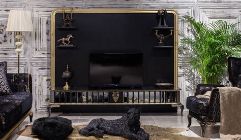 Casa Padrino Armoire Tv Baroque De Luxe Noir Or Magnifique Buffet