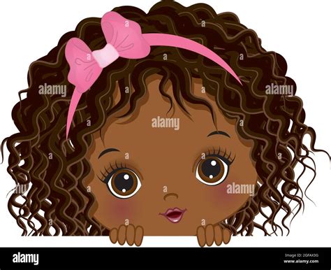 Cute Little African American Bay Girl Playing Peekaboo Vector Peek A Boo Black Girl Stock