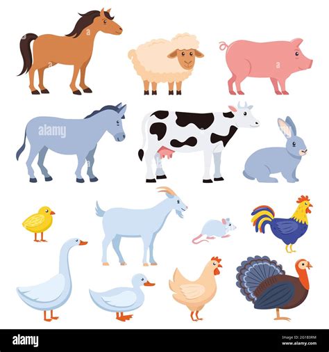 Farm Animals Set Isolated Horse Cow Goat Sheep Pig Rabbit