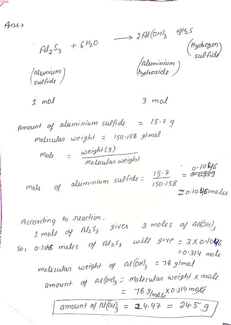 Solved Solid Aluminum Sulfide Reacts With Water To Form Solid