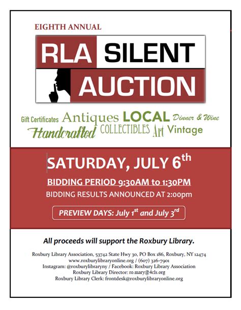 Silent Auction Saturday July 6 2024 Roxbury Library Association