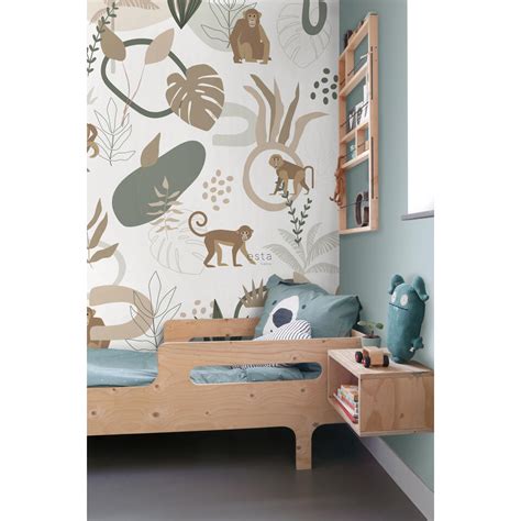 Estahome Fotobehang Jungle Apen Beige En Groen X Cm