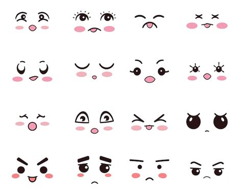 Premium Vector Cute Kawaii Faces Kawaii Emoticons With Different