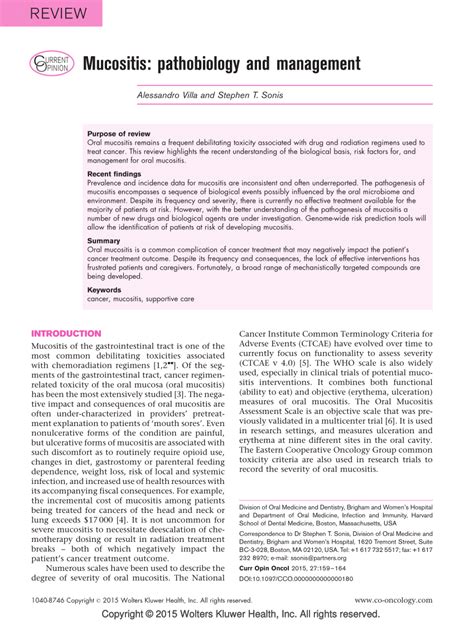 Pdf Current Approaches To The Management Of Oral Mucositis