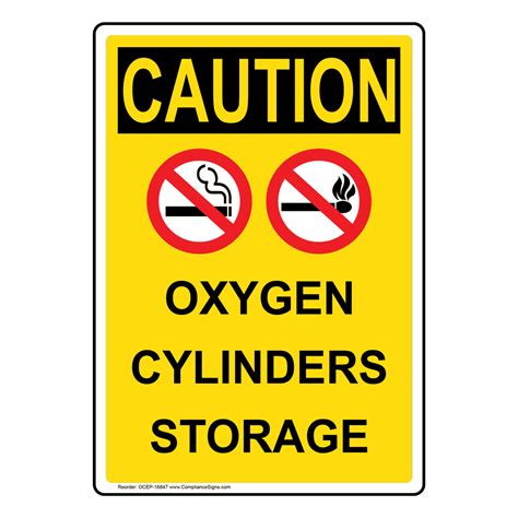 Vertical Oxygen Cylinders Sign - OSHA CAUTION