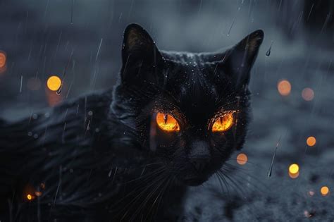 Black Cat With Glowing Eyes Premium Ai Generated Image