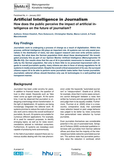 Pdf Artificial Intelligence In Journalism How Does The Public