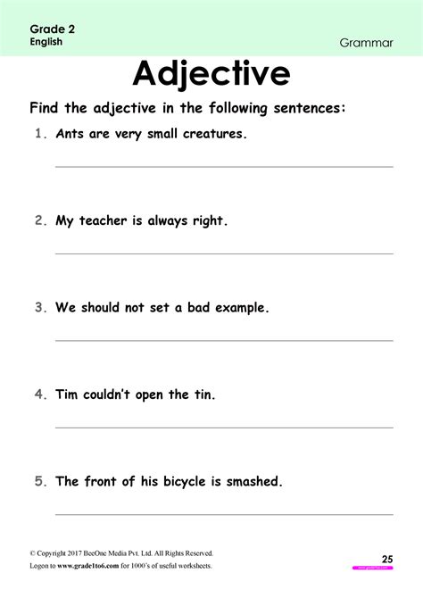 Adjective Worksheets For Grade