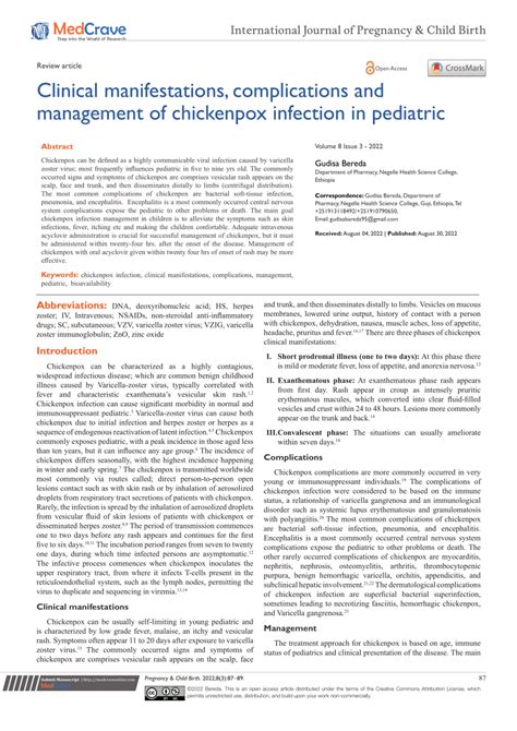 (PDF) Clinical manifestations, complications and management of chickenpox infection in pediatric