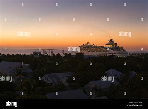 Cruise ship sailing from Key West cruise terminal at sunset, Key West ...