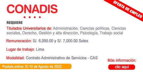 CONADIS Lanza Convocatoria Para Contratar Especialistas Empleos 2022