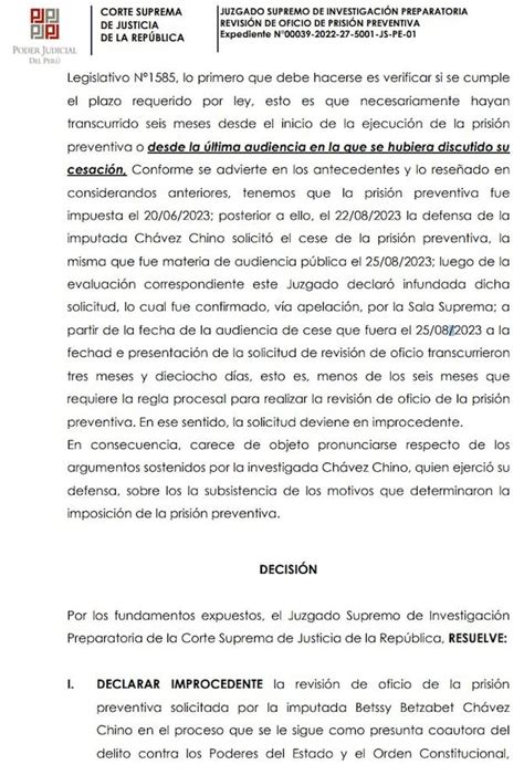 Betssy Chávez Seguirá Con Prisión Preventiva Pj Rechazó Su Más