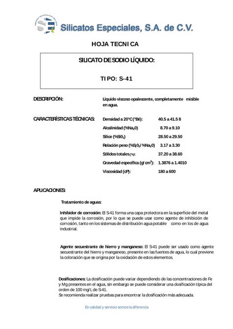 Pdf Hoja Tecnica Silicato De Sodio L Quido Aniq Org Mx De Sodio S