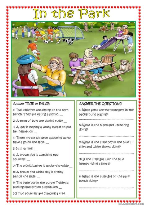 In The Park Picture Description English Esl Worksheets Pdf Doc