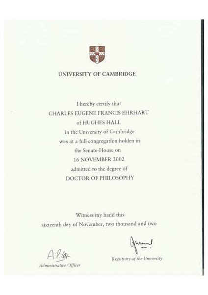 Cambridge Degree Certificate