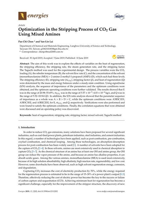 Pdf Optimization In The Stripping Process Of Co2 Gas Using Mixed Amines