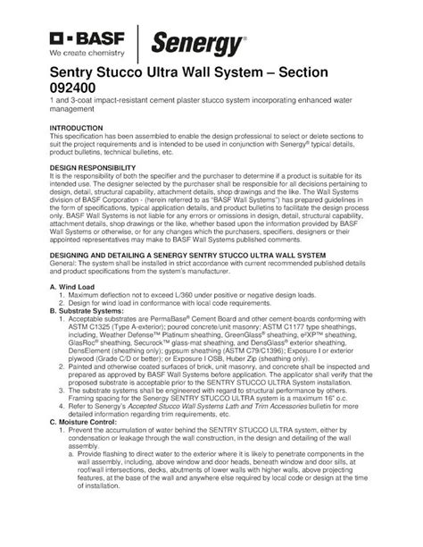 Pdf Senergy Sentry Stucco Ultra Specification Sentry Stucco Ultra