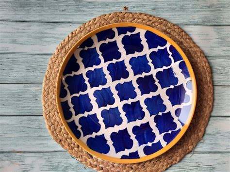 Moroccan Ceramic Blue And Yellow Dinner Plates Royal Ceramic Collection