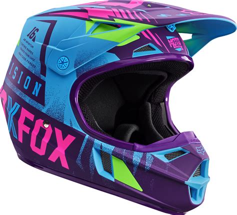 Fox Racing Youth Blue/Green/Purple/Pink V1 Vicious SE Dirt Bike Helmet ...