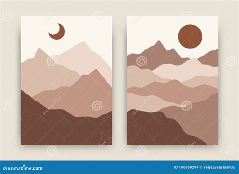 Abstract Mountain Landscapes Contemporary Posters Boho Backgrounds