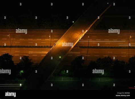 Highway Overpass At Night From High Above In The Munich Olympic Park