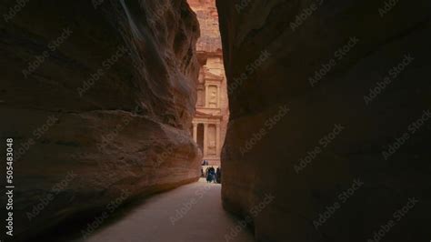 Walking Toward The Treasury At Petra Through The Siq Historic Unesco