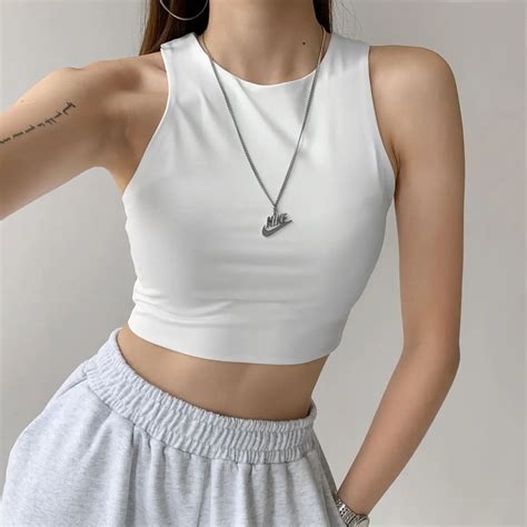 Women Crop Tops 2023 Summer Sexy Slim Tank Top Sleeveless Round Neck