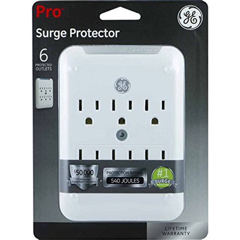 GE Pro Surge Protector Wall Tap 6 Outlets 3 Prong Protected Indicator