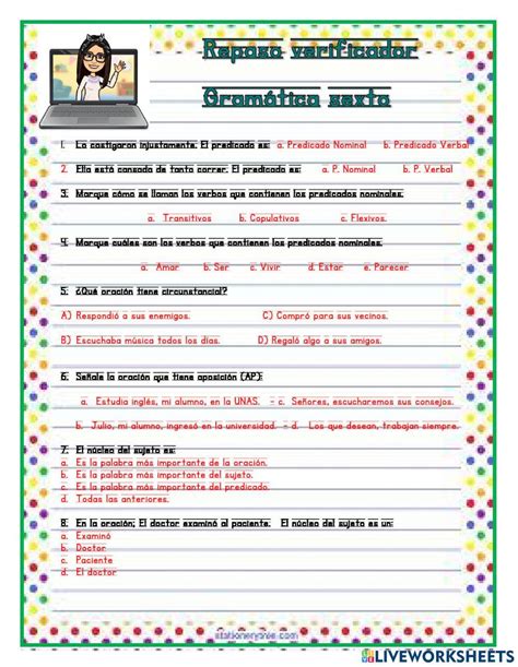 La Oración Interactive Activity For Sexto Primaria Live Worksheets