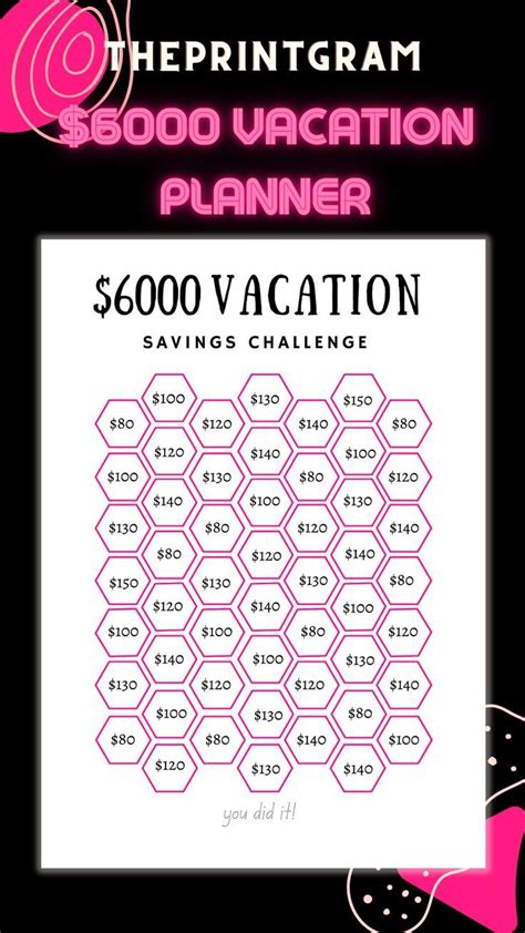 6000 Money Vacation Savings Challenge 6000 Savings Tracker Etsy Uk