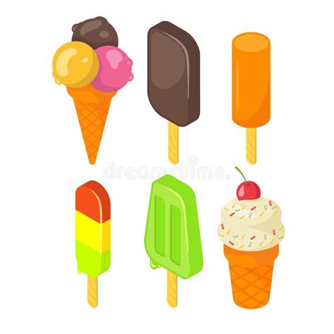 Isometric Style D Vector Set Of Tasty Colorful Ice Cream Icon Stock