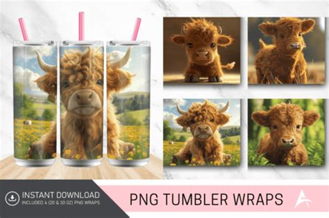 Cute Baby Highland Cow Tumbler Wrap Design Designs Graphics