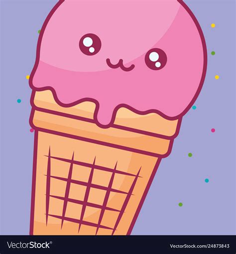 Cute Ice Cream Kawaii Character Royalty Free Vector Image