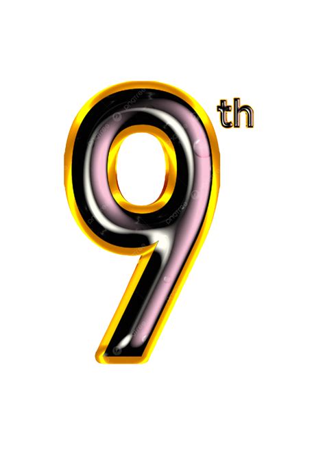 9th Number Digit Light Golden Black 3d Shiny, Shiny 9th Number, 9th ...