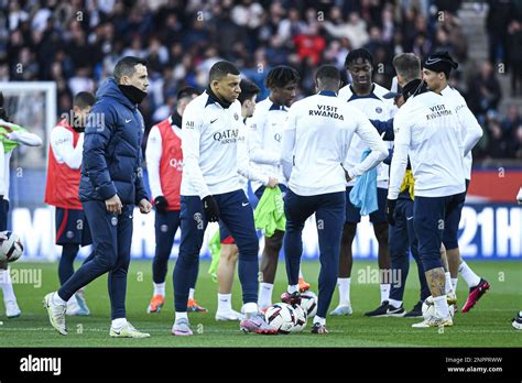 Kylian Mbappe and players (group) during the public training of the ...