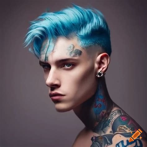 Handsome Man With Blue Hair And Tattoos On Craiyon