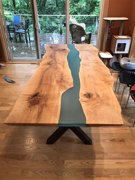 Live Edge River Table Epoxy Resin Dining Table Custom Hardwood